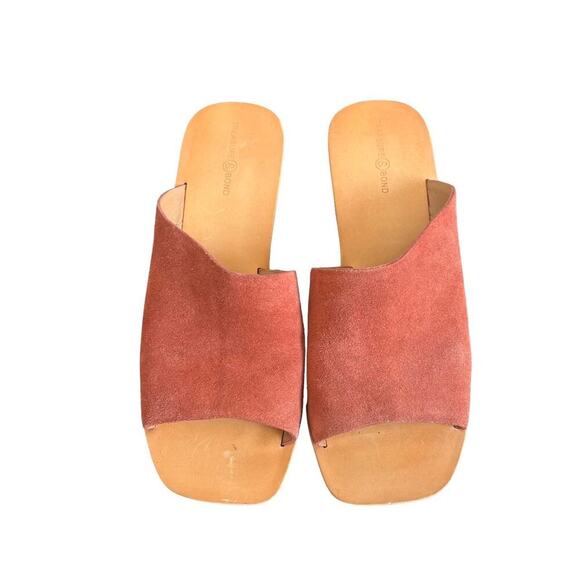 y2k‎ vtg. Burgundy suede wedge mule sandals with wooden wedge heel size 8 - Picture 5 of 7